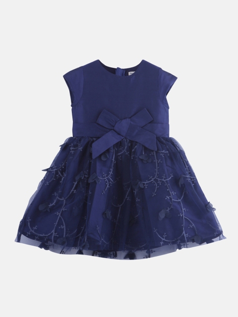 Beebay Girls Navy Blue Self Design Fit and Flare Dress