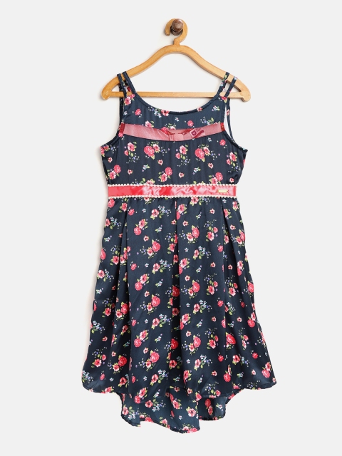 612 league Girls Navy Blue Floral Print Empire Dress