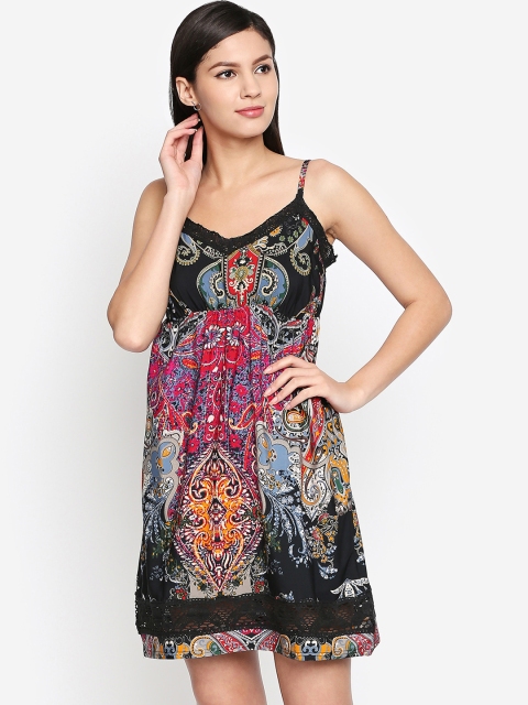 Oxolloxo Women Black Printed Empire Dress