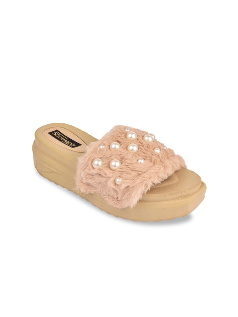 Shoetopia Women Beige Embellished Sandals