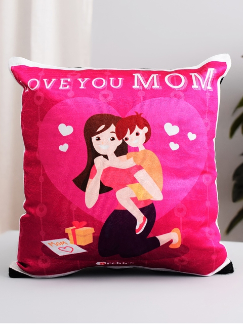 Archies Pink & Black Printed Square Cushion