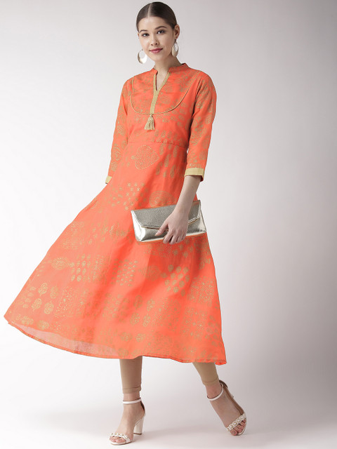 RANGMAYEE Women Orange & Golden Foil Print A-Line Kurta
RANGMAYEE Women Orange & Golden Foil Print A-Line Kurta