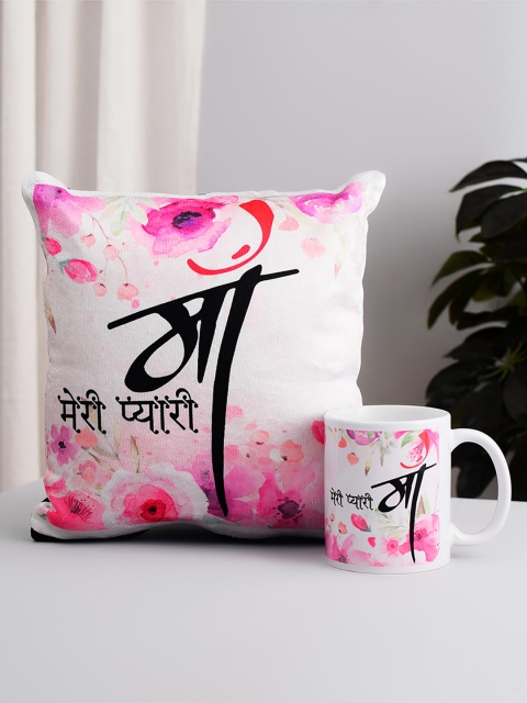 Archies Set of 2 Printed Mug & Cushion Set, Pink
