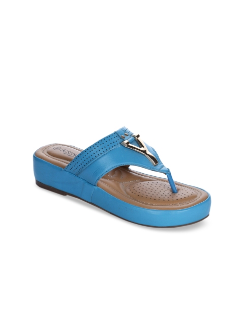 Liberty Women Blue Solid T-Strap Flats