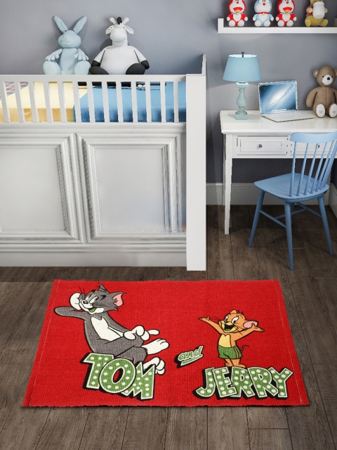 Saral Home Unisex Red Tom & Jerry Printed Cotton Bath Rug