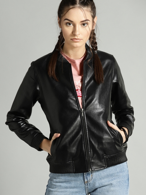 Roadster Women Black Solid Bomber Jacket