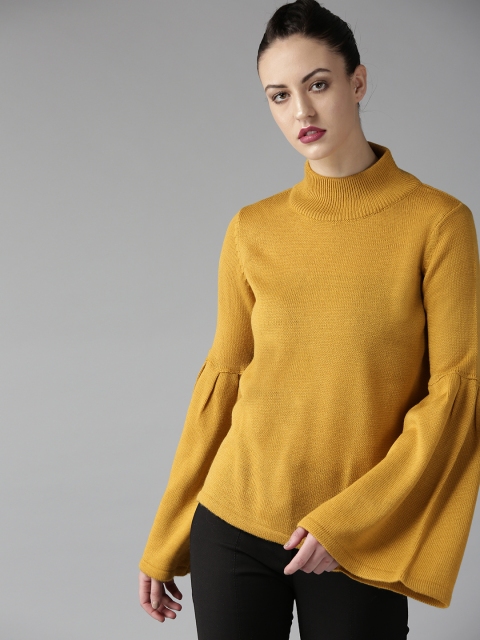 Roadster Women Mustard Yellow Solid Sweater