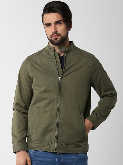 Peter England Casuals Men Green Solid Bomber