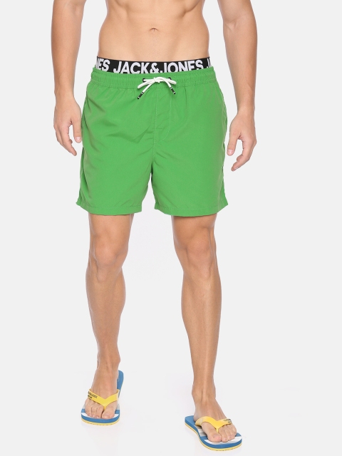 Jack & Jones Men Green Solid Slim Fit Swim Shorts