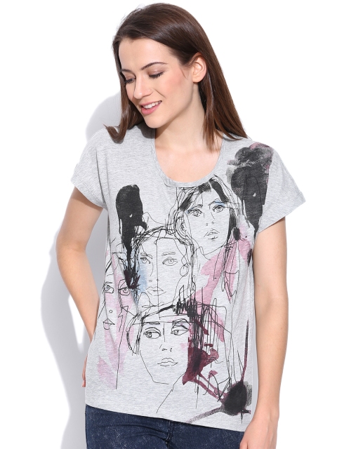 Vero Moda Grey Melange Printed Top