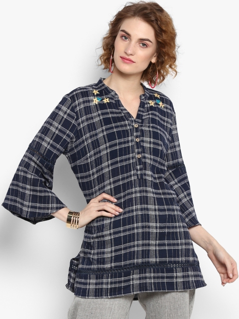Bkind Navy Checked Tunic, Navy blue