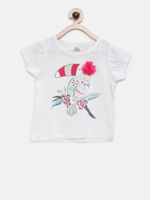 TAMBOURINE Girls White Printed Pure Cotton Top