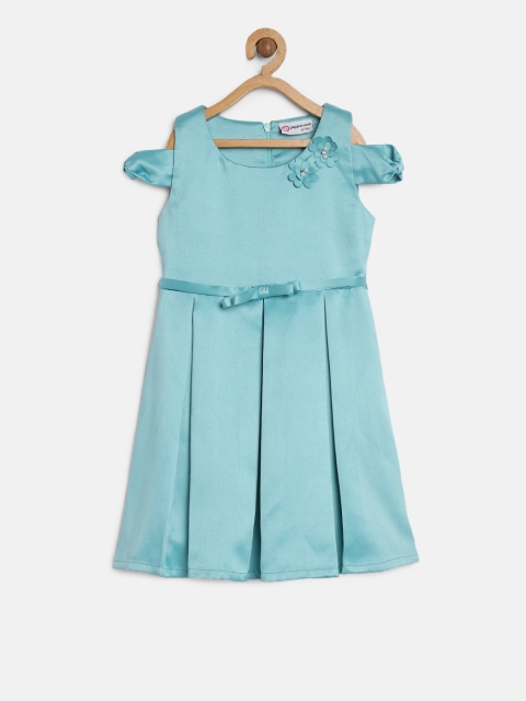 Peppermint Girls Sea Green Solid Fit and Flare Dress
