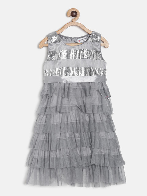 Peppermint Girls Grey Embellished A-Line Dress 
Peppermint Girls Grey Embellished A-Line Dress