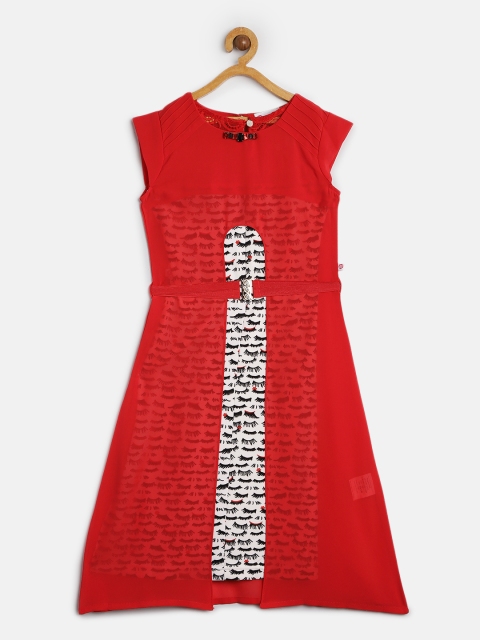 Peppermint Girls Red Printed A-Line Dress