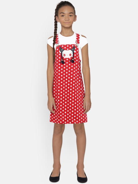 Peppermint Girls Red Pinafore Dress with T-shirt