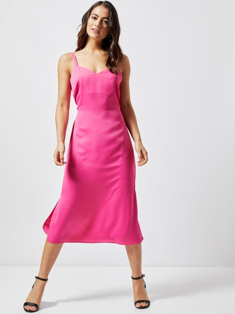 DOROTHY PERKINS Women Pink Solid Midi A-Line Dress