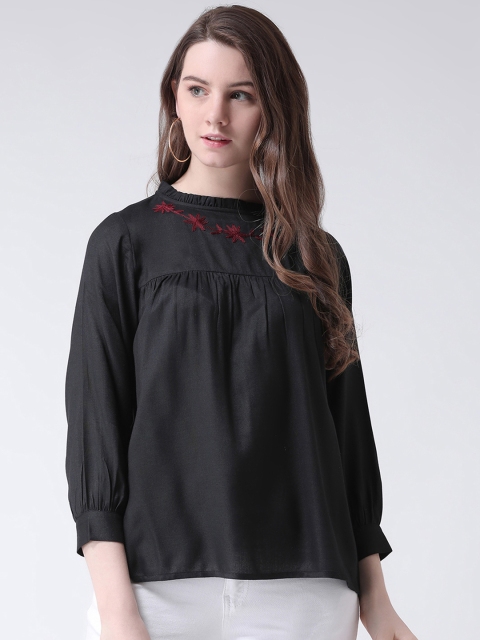 The Vanca Women Black Solid A-Line Top