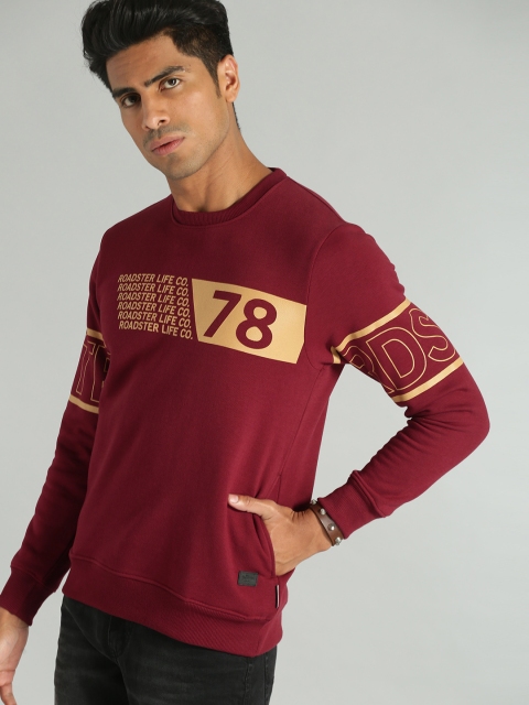 Roadster Men Maroon Printed Sweatshirt