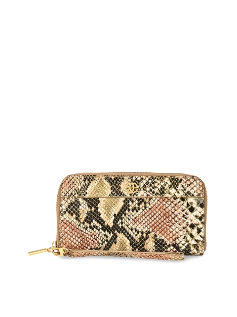 Eske Women Beige Textured Leather Zip Around Wallet