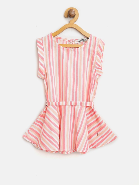 Palm Tree Girls White & Pink Striped Peplum Top
