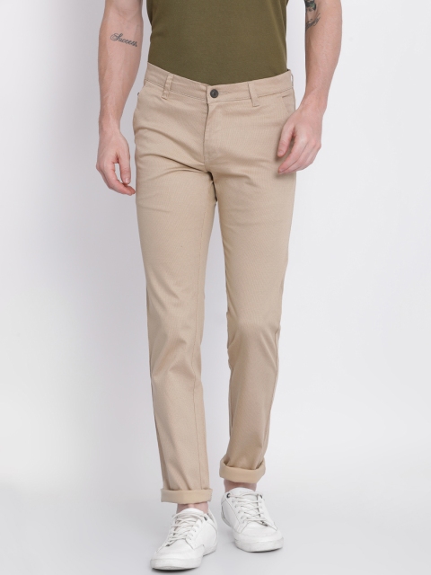 NO NEXT Men Beige Smart Slim Fit Self Design Regular Trousers