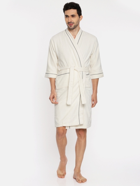 SPACES Unisex Off-White Solid Bath Robe