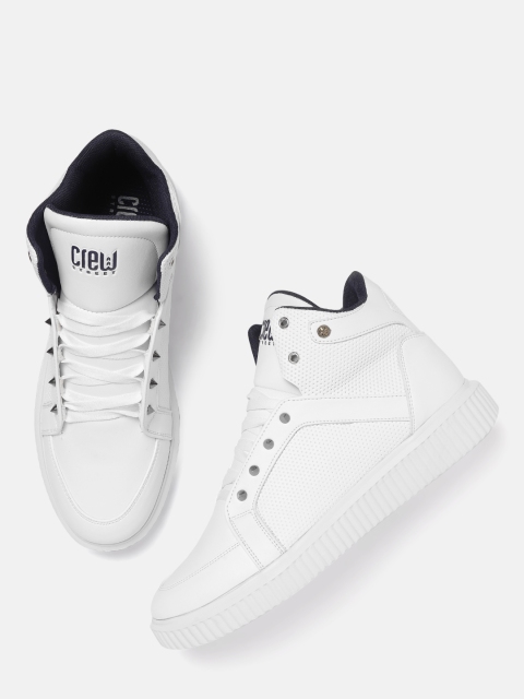 Crew STREET Men White Textured Mid-Top Sneakers
