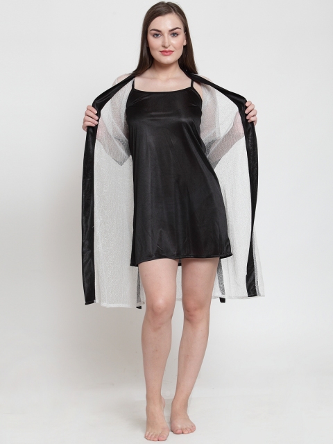 Claura Black Solid Nightdress ST-55