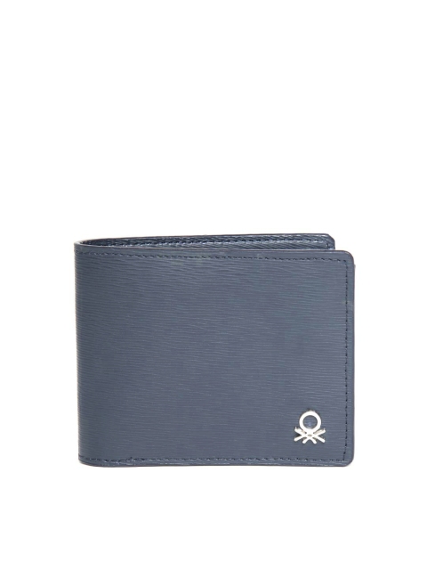 United Colors of Benetton Men Navy Blue Leather Textured Two Fold Wallet