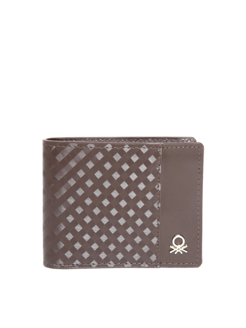 United Colors of Benetton Men Brown Leather Checked Two Fold Wallet