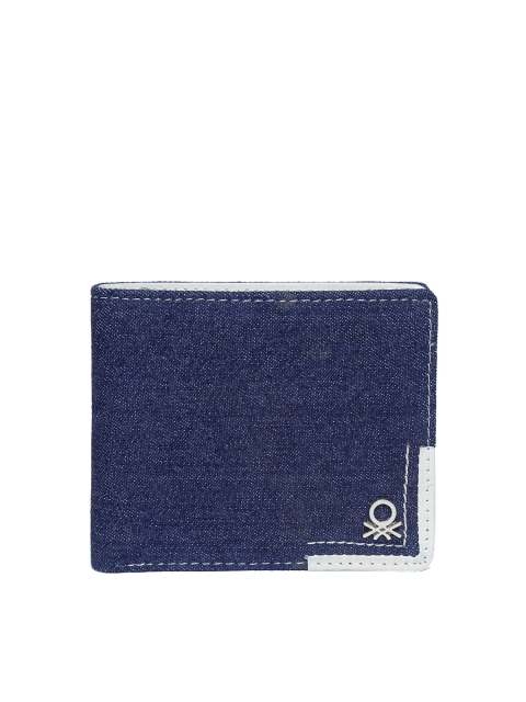 United Colors of Benetton Men Navy Blue Denim Two Fold Wallet