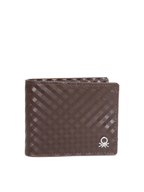 United Colors of Benetton Men Coffee Brown Checked Leather Two Fold Wallet