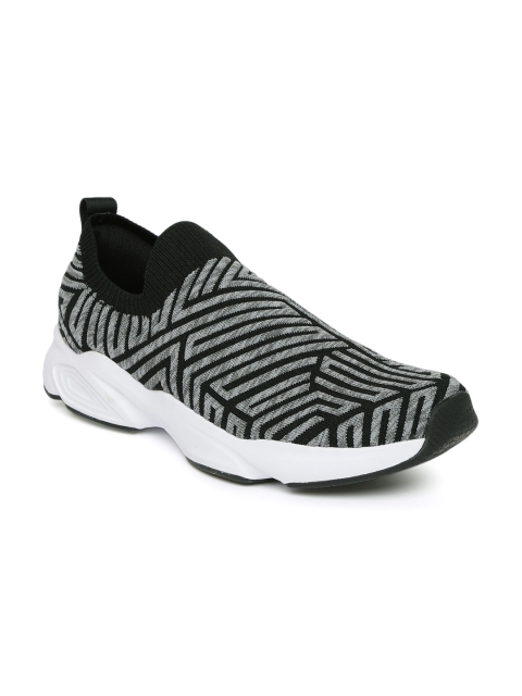 Xtep Men Black & Grey Woven Design Slip-On Sneakers