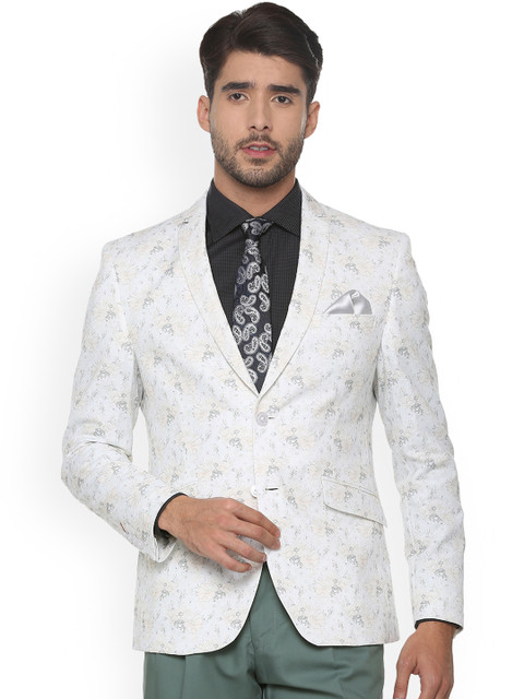 V Dot Men White Printed Slim Fit Single-Breasted Blazer
V Dot Men White Printed Slim Fit Single-Breasted Blazer
