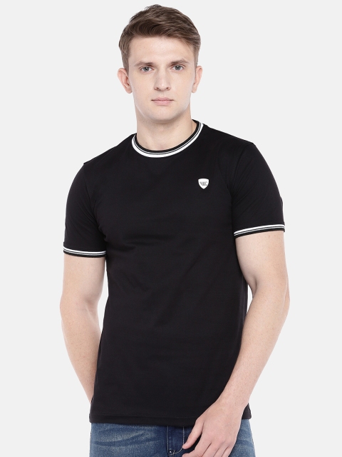 YWC Men Black Solid Round Neck T-shirt