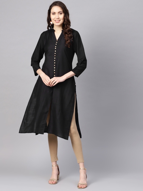 Shree Women Black Solid Straight Kurta