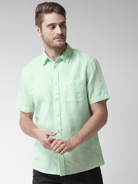 Marks & Spencer Men Green Regular Fit Solid Casual Shirt