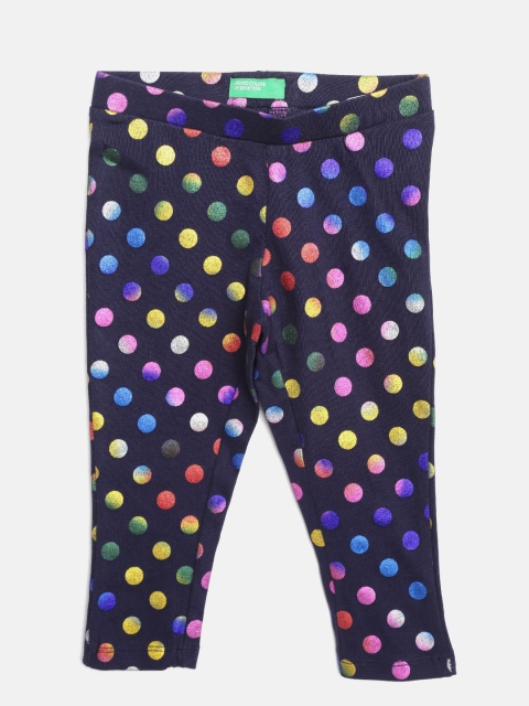 United Colors of Benetton Girls Navy Blye Polka Dot Print Leggings, Navy blue
