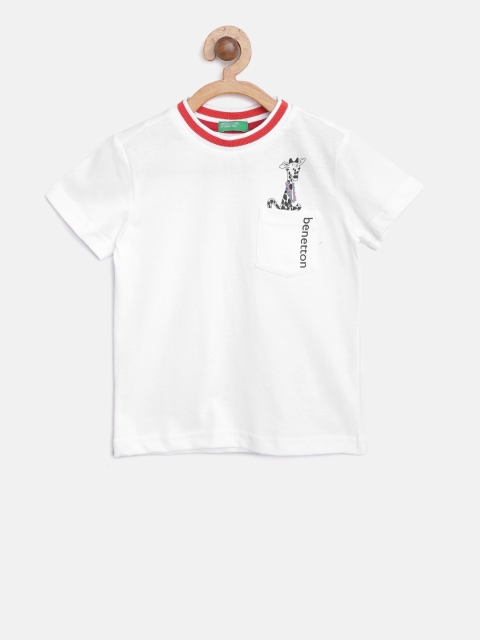 United Colors of Benetton Boys White Solid Round Neck T-shirt