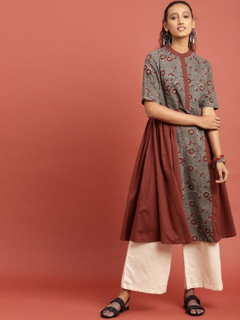Taavi Women Grey & Maroon Hand Block Print A-Line Flared Sustainable Kurta with Gathers
Taavi Women Grey & Maroon Hand Block Print A-Line Flared Sustainable Kurta with Gathers