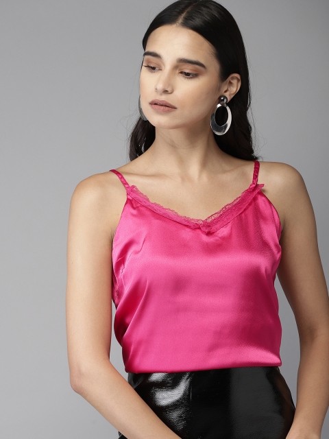 Moda Rapido Women Pink Solid Satin Regular Top