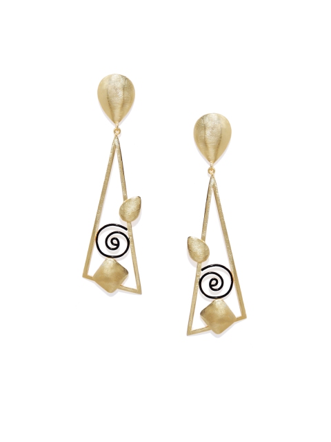 Belsis Jewelry Gold-Plated & Black Contemporary Drop Earrings