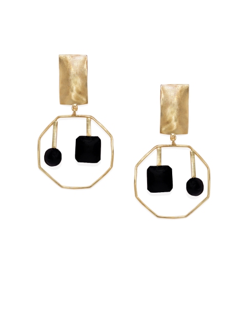 Belsis Jewelry Gold-Plated & Black Geometric Drop Earrings