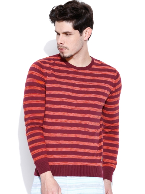 United Colors of Benetton Burgundy & Orange Striped Sweater