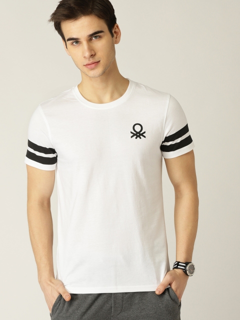 United Colors of Benetton Men White Solid T-shirt