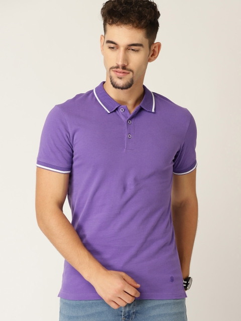 United Colors of Benetton Men Purple Solid Polo Collar T-shirt