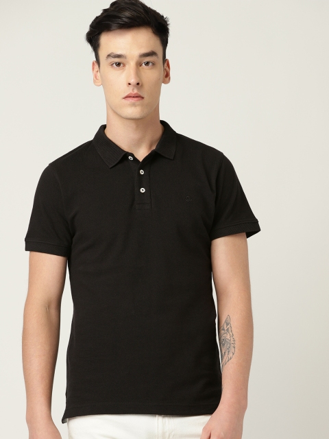 United Colors of Benetton Men Black Solid Polo Collar T-shirt