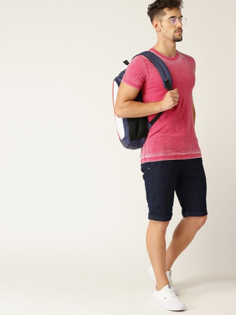 United Colors of Benetton Men Pink Dyed Round Neck T-shirt