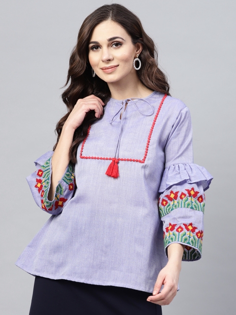 Bhama Couture Women Blue Solid A-Line Top